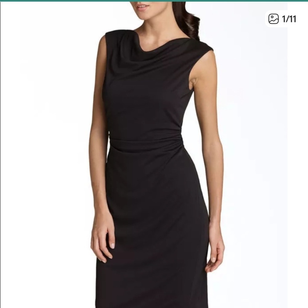 David Meister Black Sleeveless Drape-Neck Sheath Dress